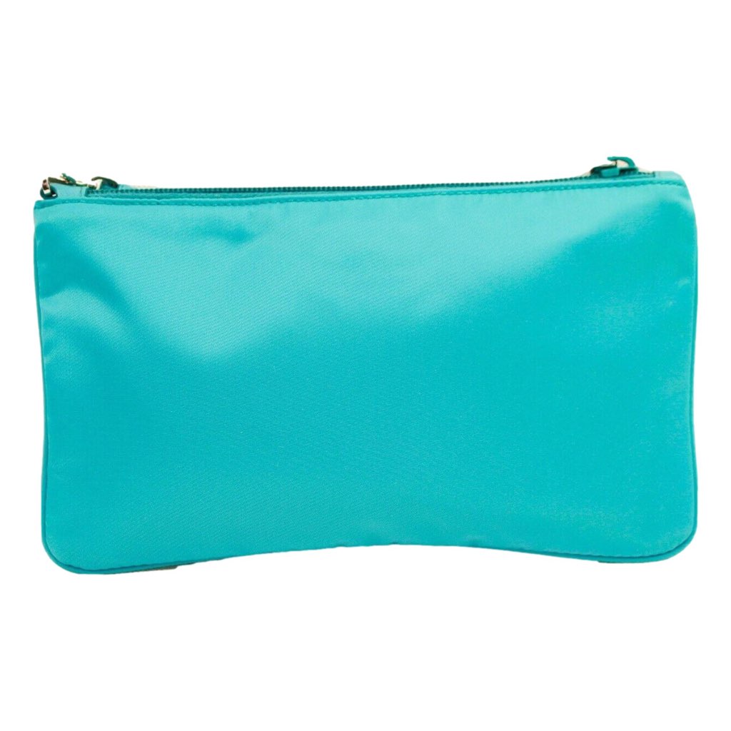 Prada Prada Tessuto Turquoise Nylon Cosmetic Case Wristlet Clutch Bag - Side view