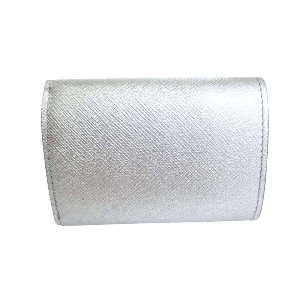 Prada Prada Ribbon Saffiano Metallic Silver and Beige Leather Trifold Wallet - Back view