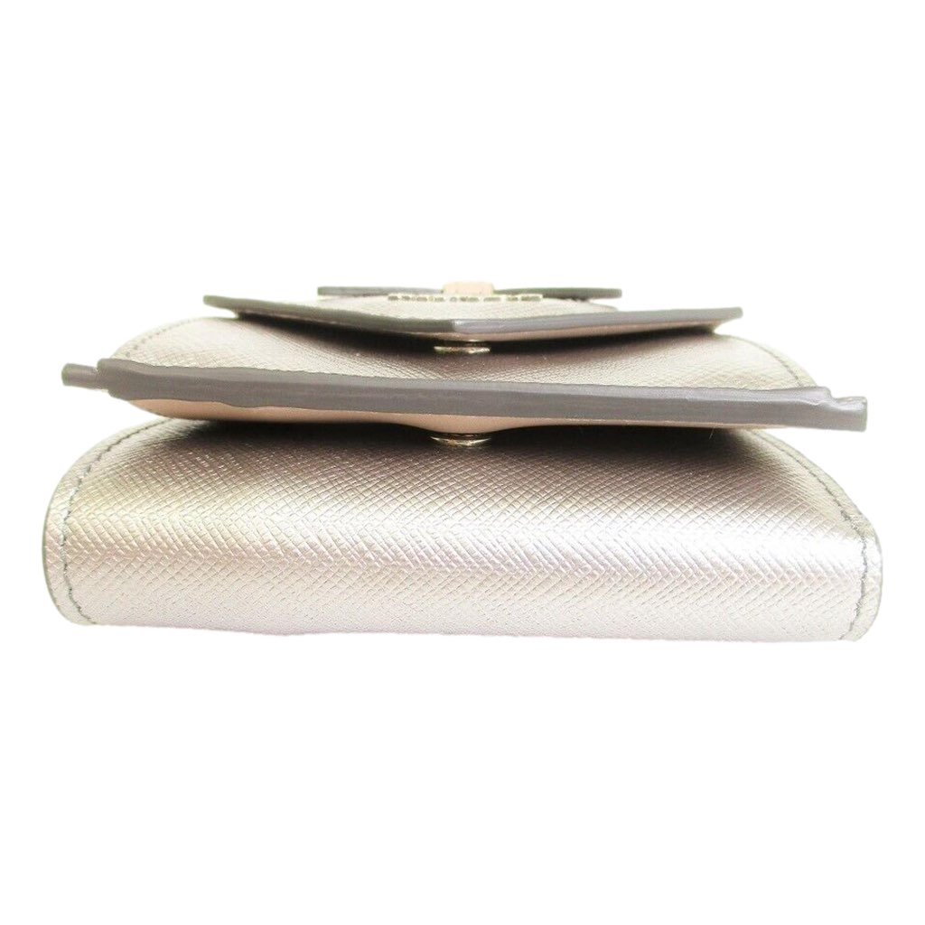 Prada Prada Ribbon Saffiano Metallic Silver and Beige Leather Trifold Wallet - Image 6