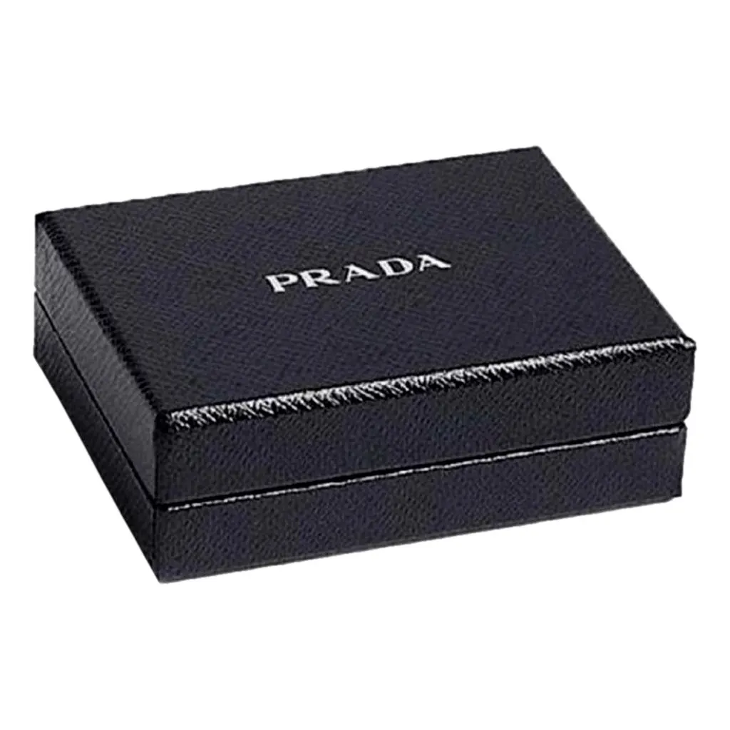 Prada Triangle Saffiano Black Leather Mini Airpods Case with Chain Black Never worn, with tag - Model View
