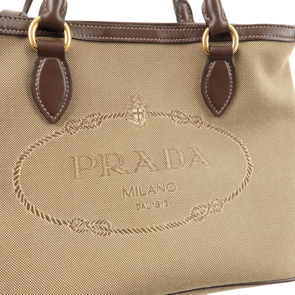 Prada Prada Logo Jacquard Beige Canvas Leather Trim Crossbody Satchel Bag - Image 6