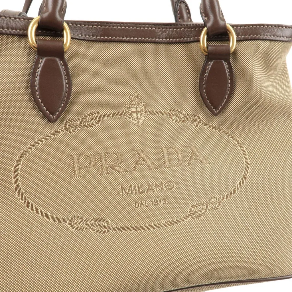 Prada Logo Jacquard Beige Canvas Leather Trim Crossbody Satchel Bag Beige Canvas Never worn, with tag - Inside View