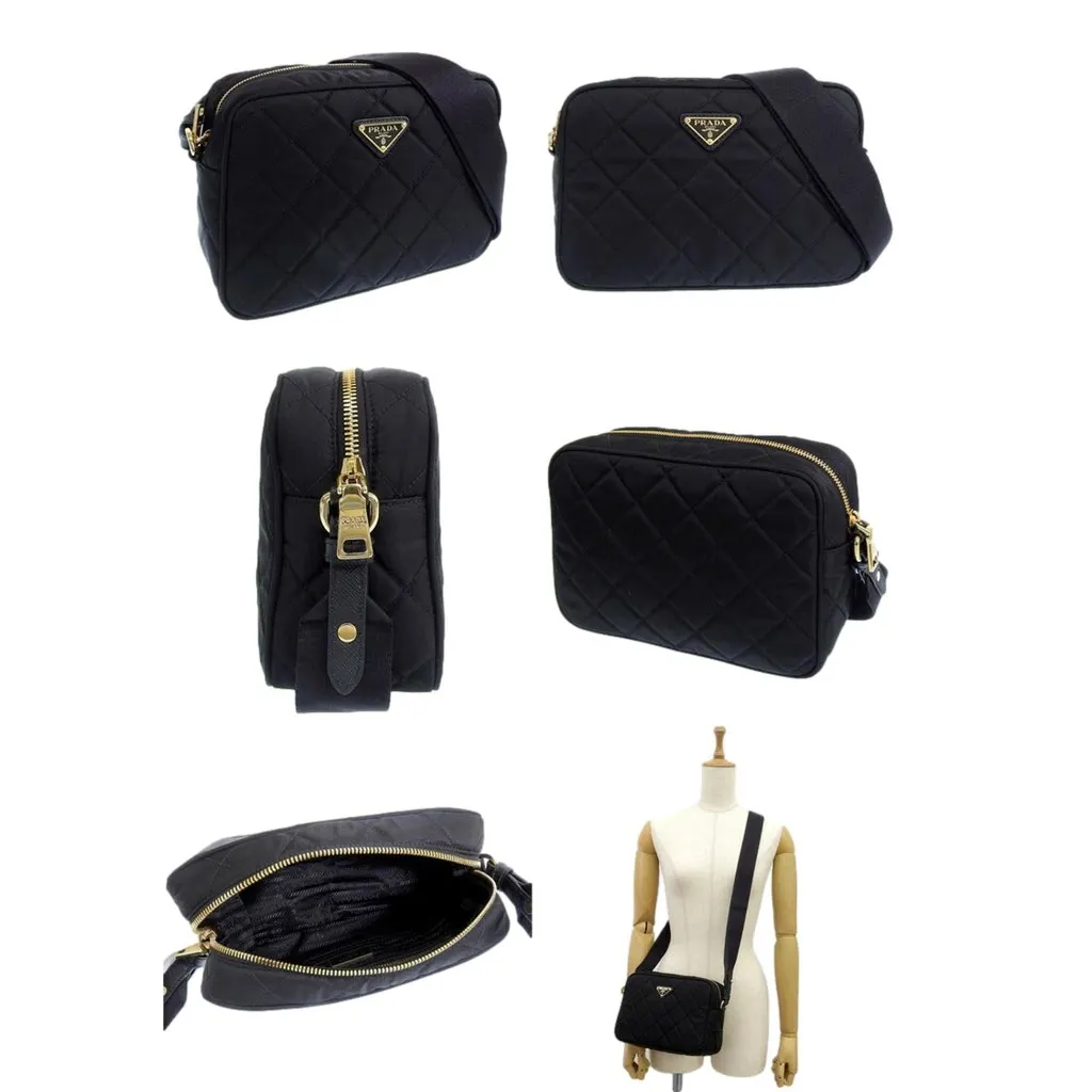 Prada Tessuto Black Quilted Nylon Triangle Logo Camera Crossbody Bag Black Never worn, with tag - Back View