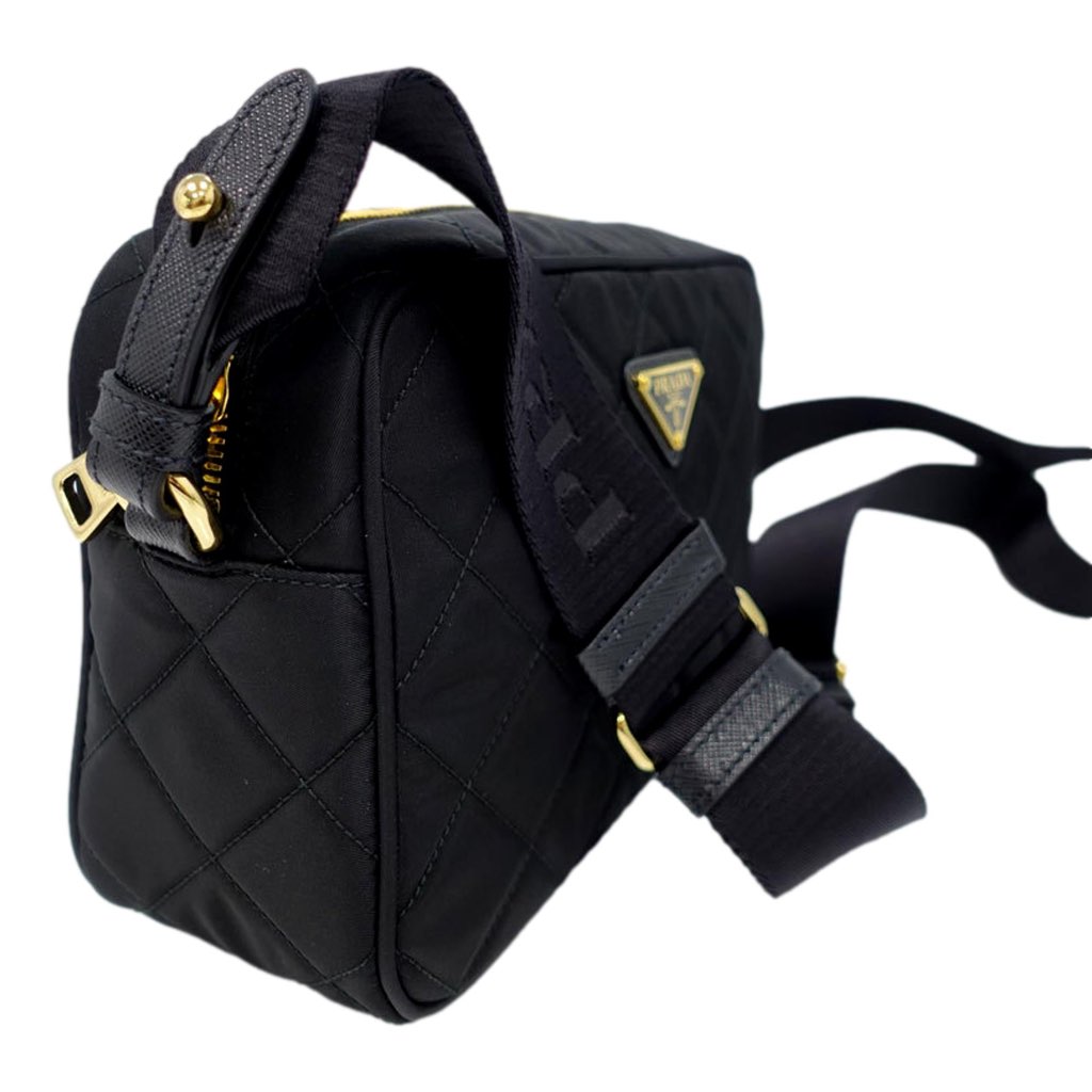 Prada Prada Tessuto Black Quilted Nylon Triangle Logo Camera Crossbody Bag - Image 6