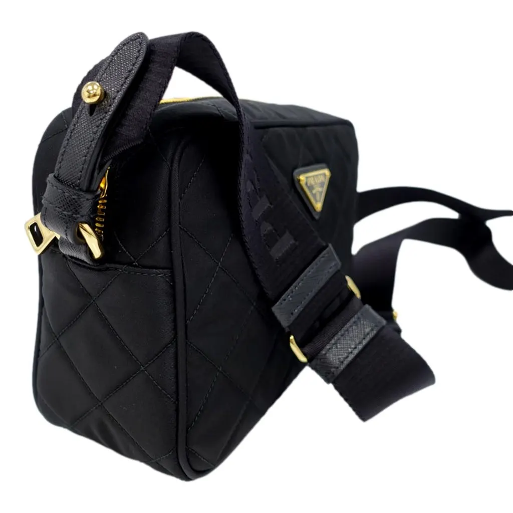 Prada Tessuto Black Quilted Nylon Triangle Logo Camera Crossbody Bag Black Never worn, with tag - Inside View