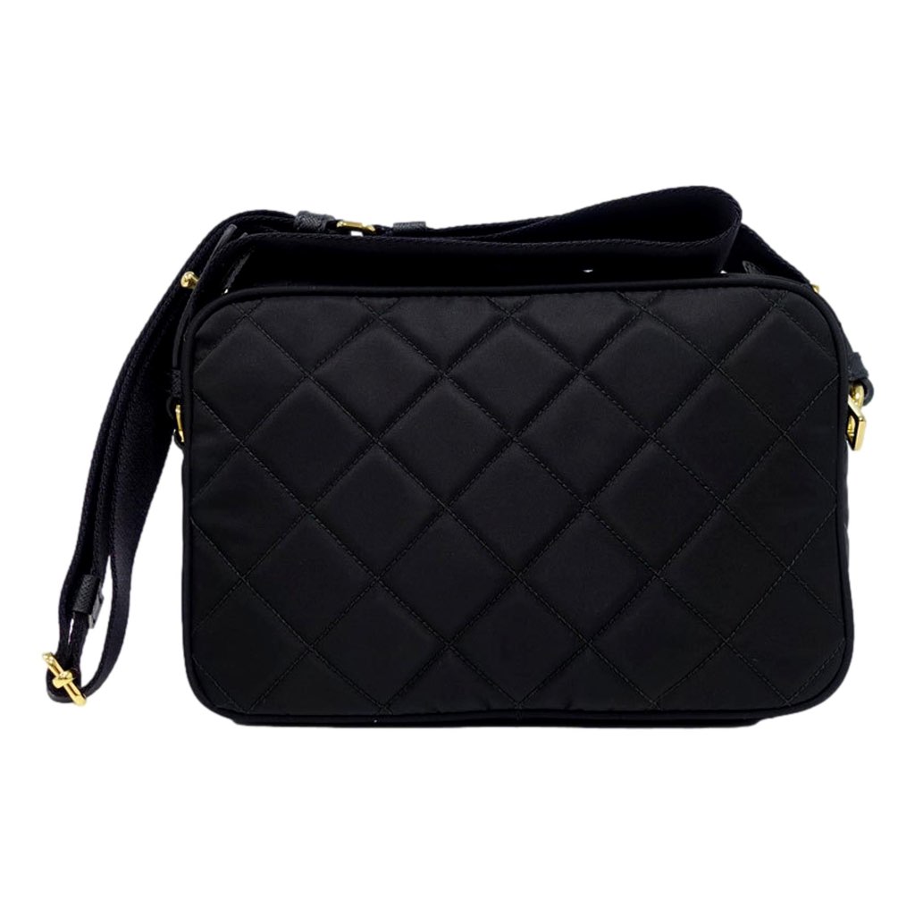 Prada Prada Tessuto Black Quilted Nylon Triangle Logo Camera Crossbody Bag - 4