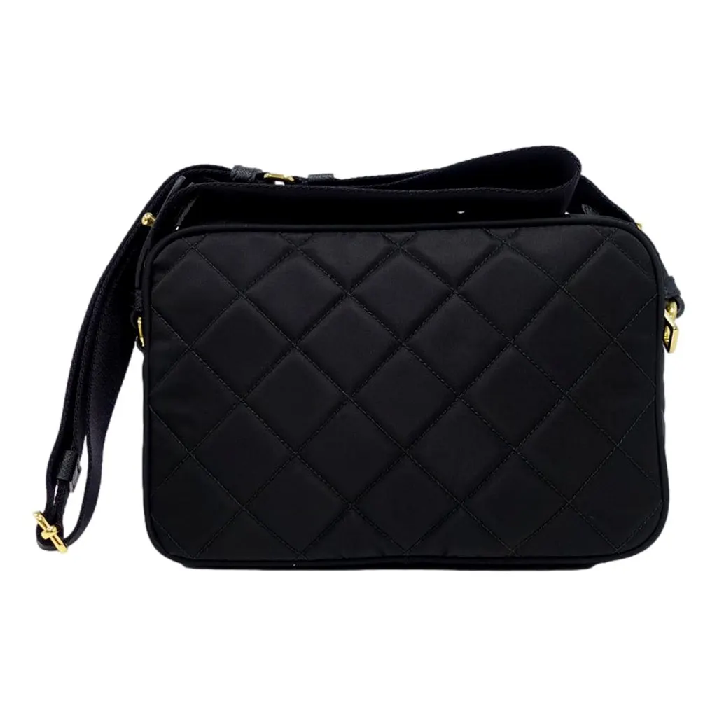 Prada Tessuto Black Quilted Nylon Triangle Logo Camera Crossbody Bag Black Never worn, with tag - Model View