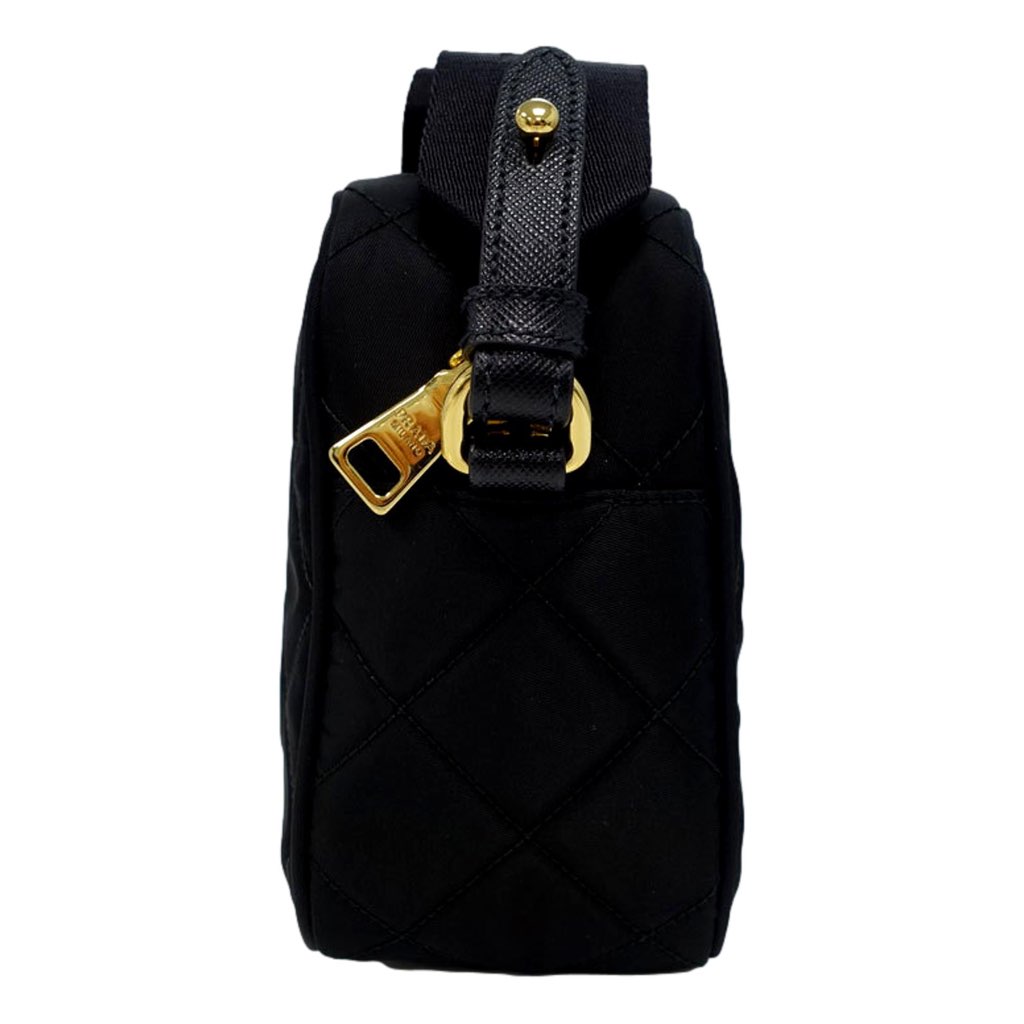Prada Prada Tessuto Black Quilted Nylon Triangle Logo Camera Crossbody Bag - Side view