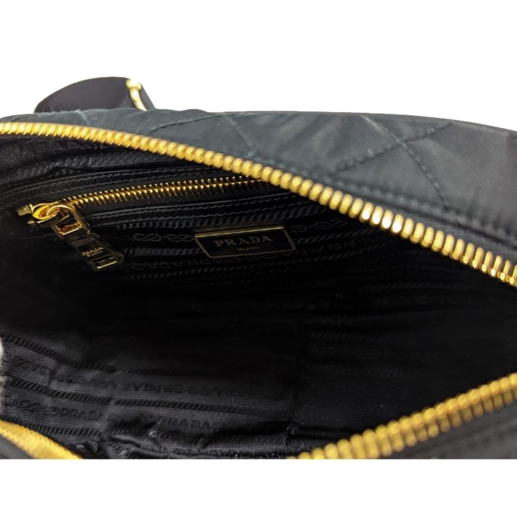 Prada Prada Tessuto Black Quilted Nylon Triangle Logo Camera Crossbody Bag - Detail 1