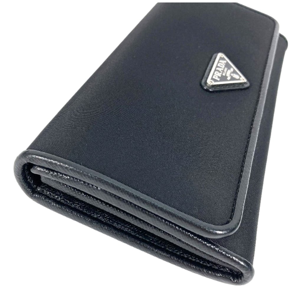 Prada Prada Tessuto Nero Black Continental Flap Black Wallet Silver Triangle Logo - Back view
