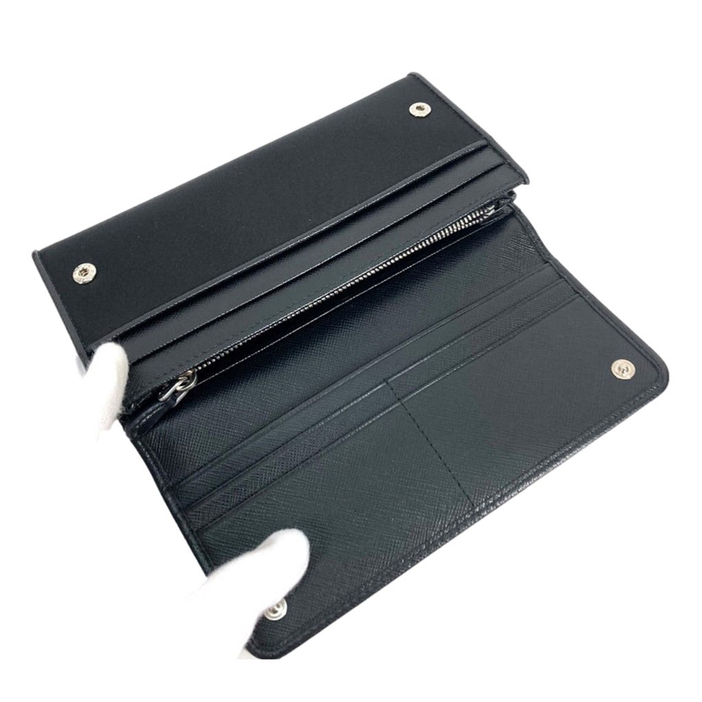 Prada Prada Tessuto Nero Black Continental Flap Black Wallet Silver Triangle Logo - Side view
