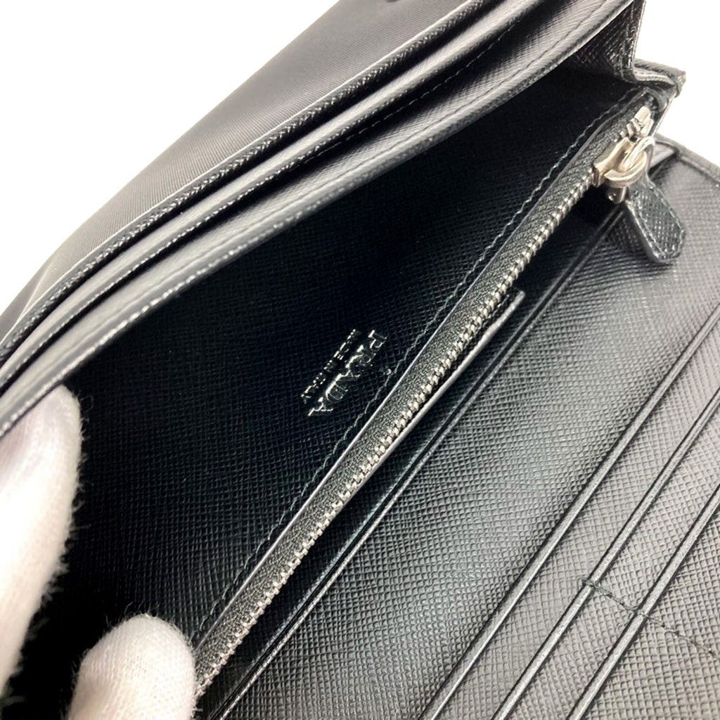 Prada Prada Tessuto Nero Black Continental Flap Black Wallet Silver Triangle Logo - Detail 2