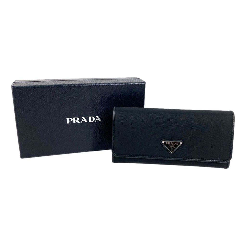 Prada Prada Tessuto Nero Black Continental Flap Black Wallet Silver Triangle Logo - Image 10