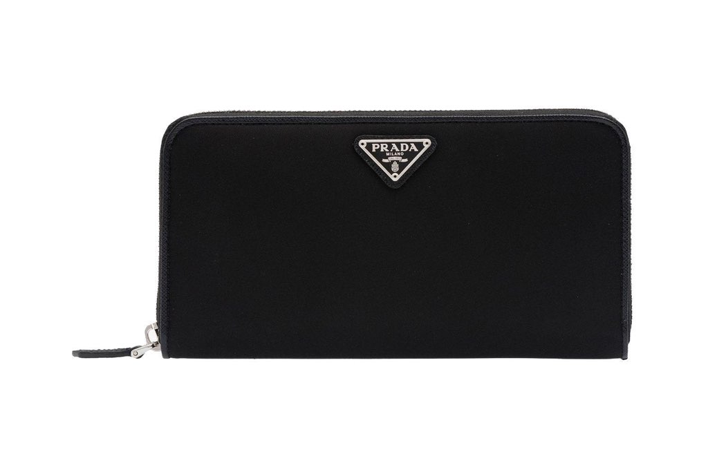 Prada Prada Tessuto Nylon Nero Black Zip Around Wallet Silver Triangle Logo