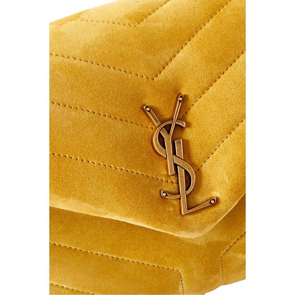 Saint Laurent Saint Laurent Loulou Monogram Chartreuse Suede Medium Shoulder Bag - Back view