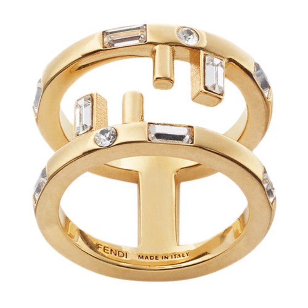 Fendi Fendi First Gold Finish Metal and White Crystal Small Fashion Ring
