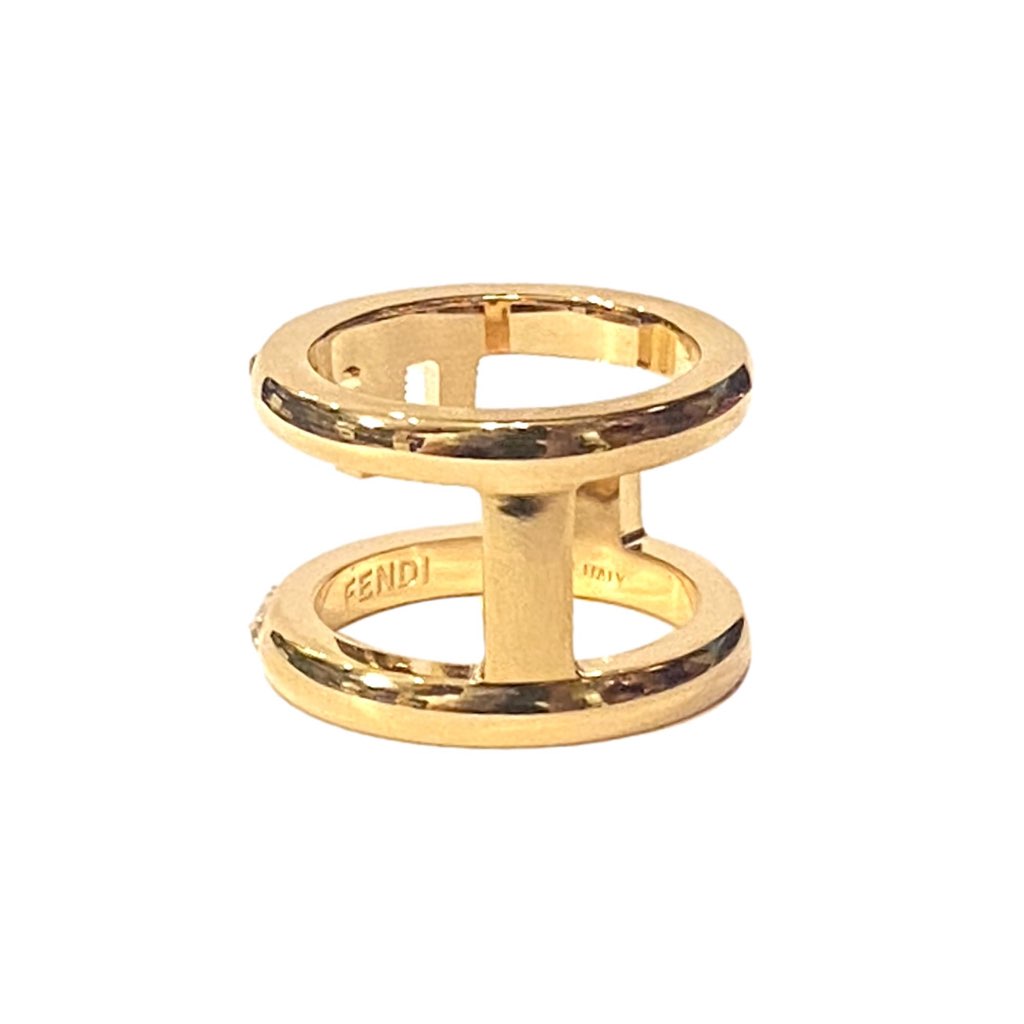 Fendi Fendi First Gold Finish Metal and White Crystal Small Fashion Ring - Back view