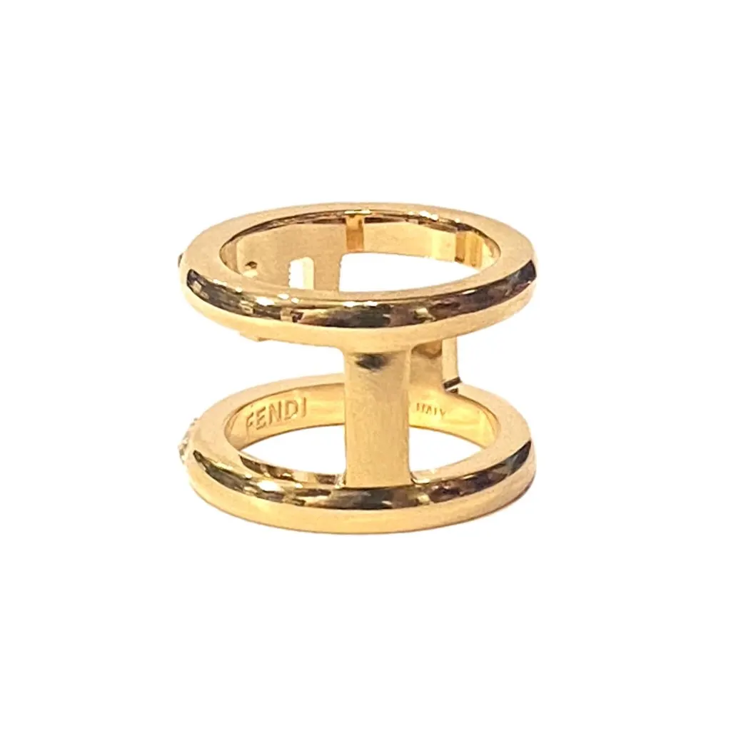 Fendi First Gold Finish Metal and White Crystal Small Fashion Ring Gold Never worn, with tag - Back View