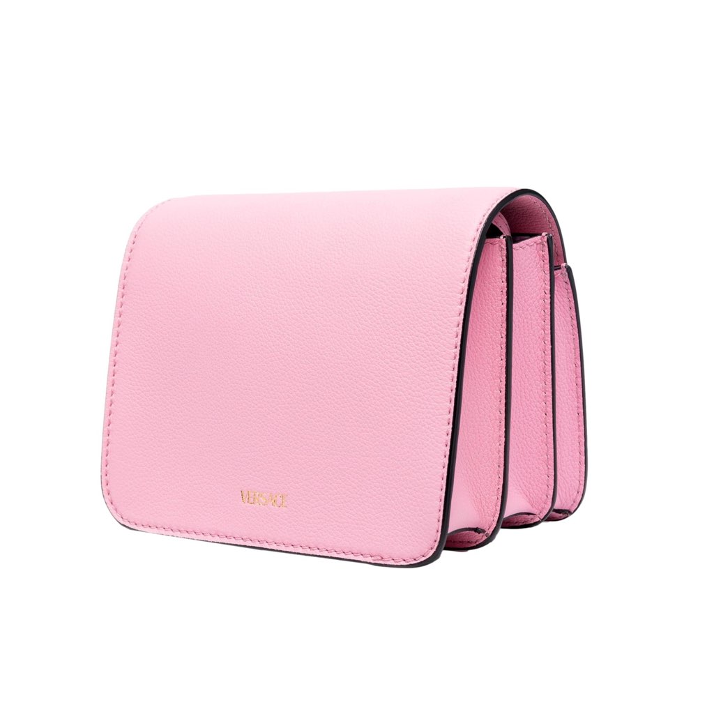 Versace Versace La Medusa Logo Plaque Pink Pebbled Leather Crossbody Bag - Side view