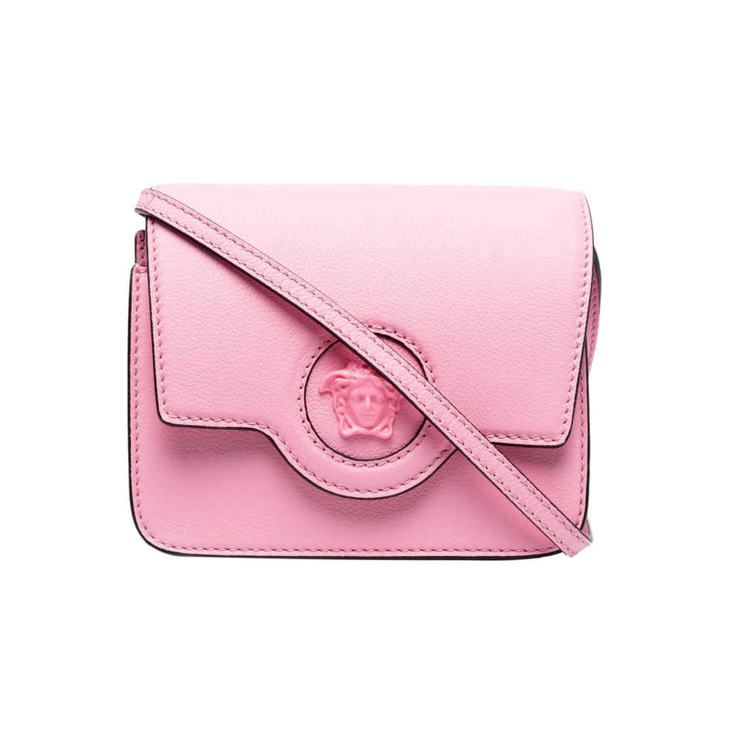 Versace Versace La Medusa Logo Plaque Pink Pebbled Leather Crossbody Bag - Detail 1