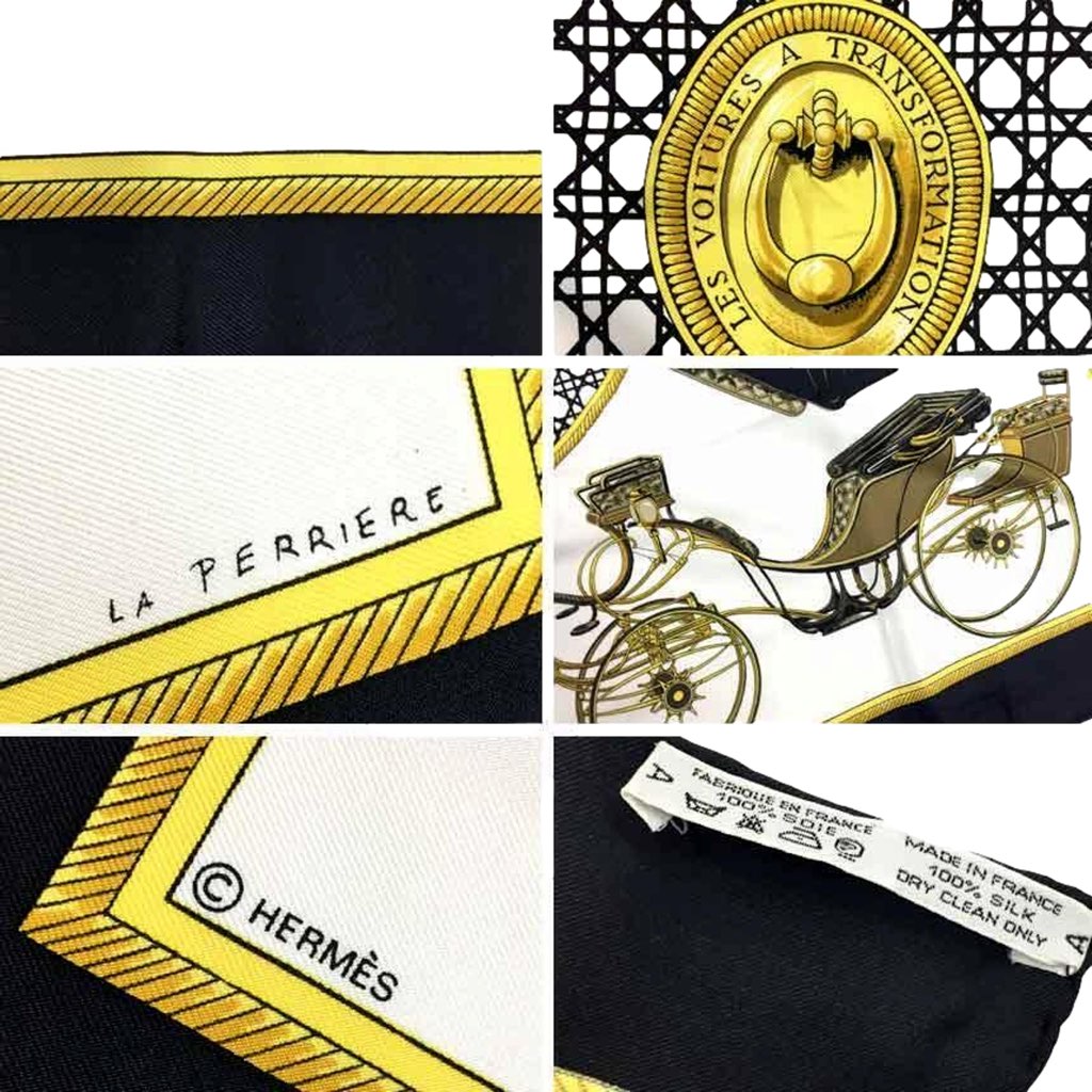 Hermès Hermes Les Voitures A Transformation Black and Gold Carriages Silk Scarf - Back view