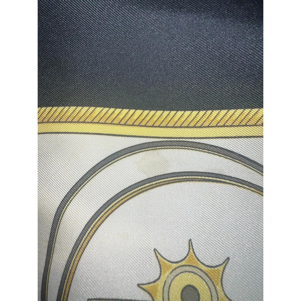 Hermès Hermes Les Voitures A Transformation Black and Gold Carriages Silk Scarf - Detail 2