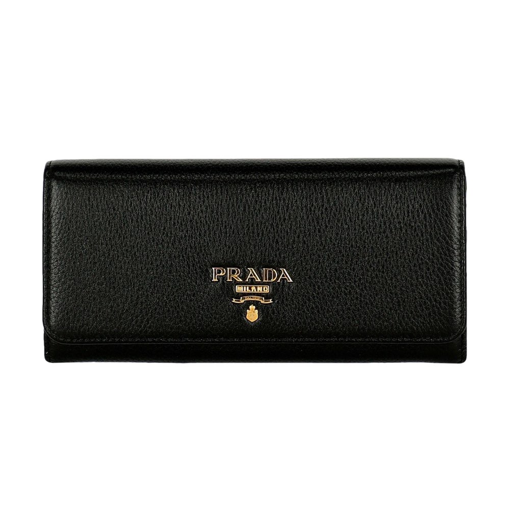 Prada Prada Vitello Grain Nero Black Leather Continental Long Wallet Zipper Pouch