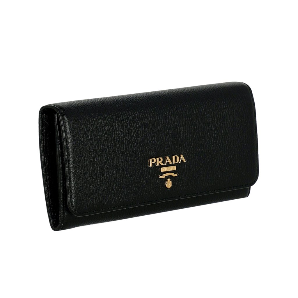 Prada Prada Vitello Grain Nero Black Leather Continental Long Wallet Zipper Pouch - Back view