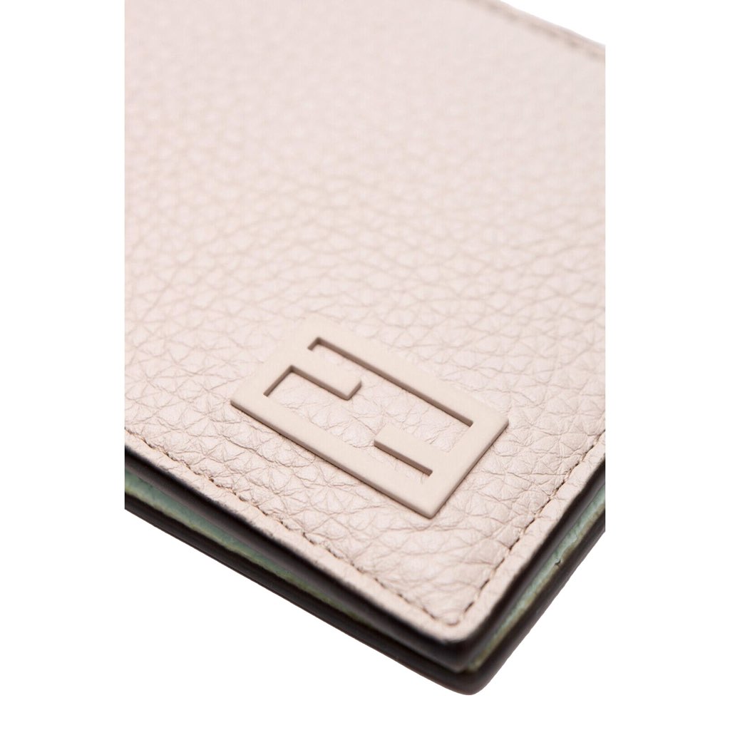 Fendi Fendi FF Logo Plaque Light Gray and Blue Pebbled Calf Leather Bifold Wallet - Back view