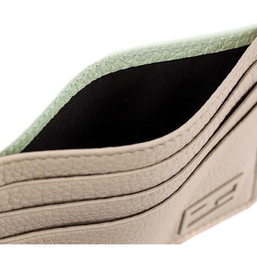 Fendi Fendi FF Logo Light Gray and Blue Pebbled Calf Leather Card Case Wallet - Back view