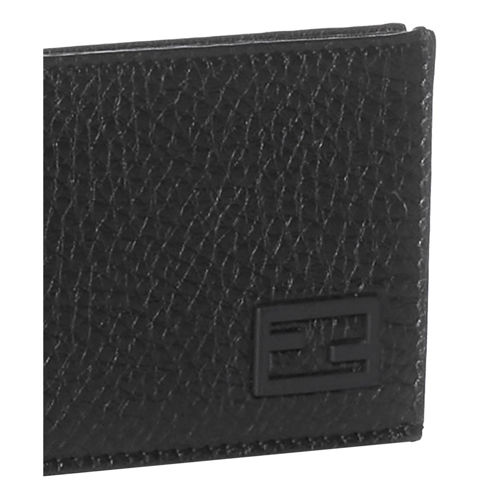 Fendi Fendi FF Logo Plaque Black Grain Leather Slim Cardholder Wallet - Image 6