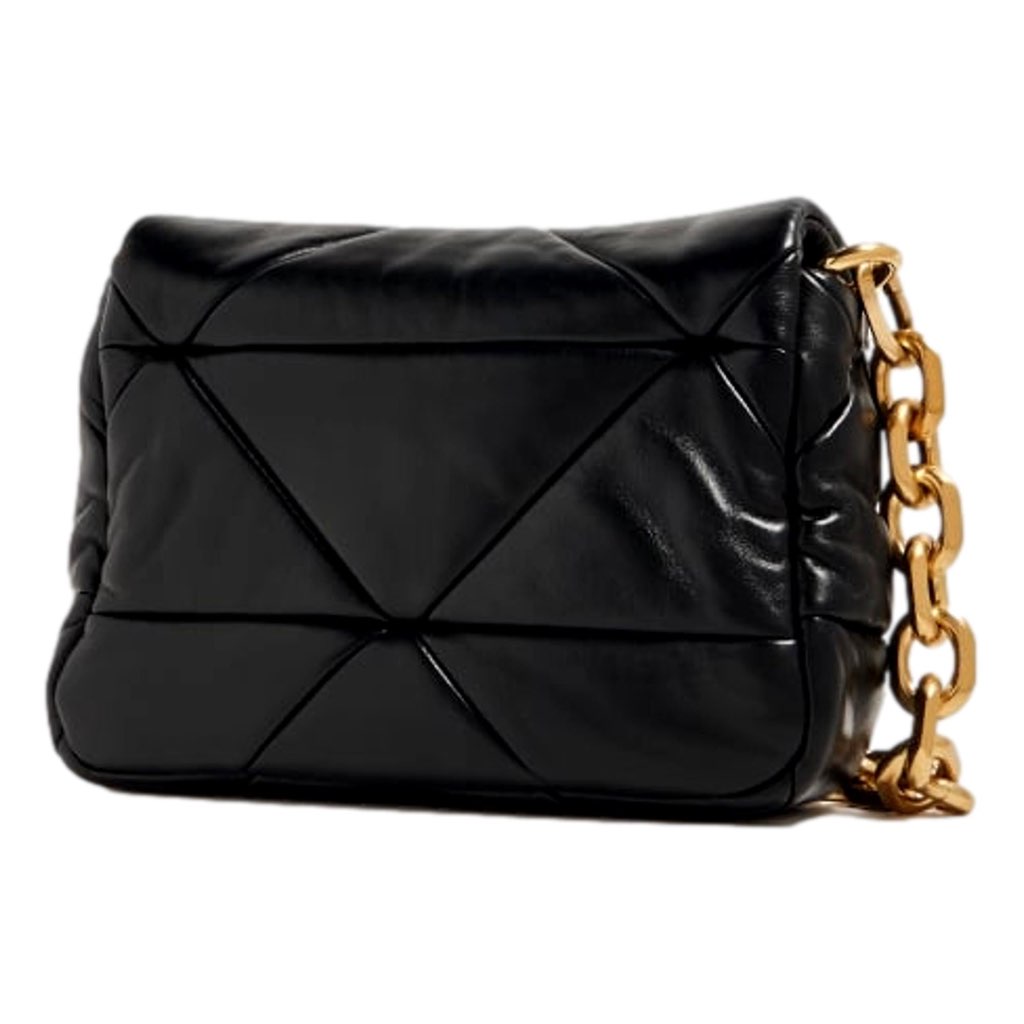 Prada Prada Gold Logo Black Quilted Nappa Patch Leather Small Shoulder Bag - 4