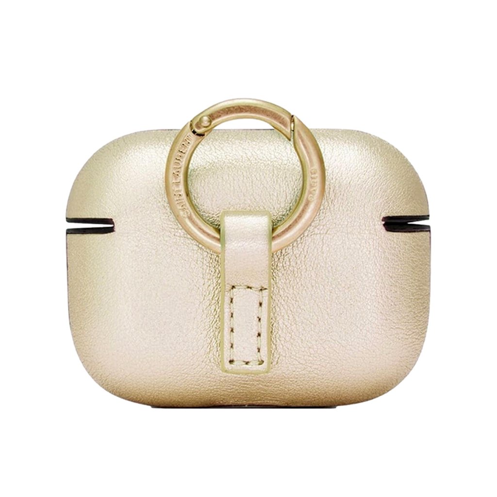 Saint Laurent Saint Laurent Metallic Gold Leather Airpods Pro Case - Image 6