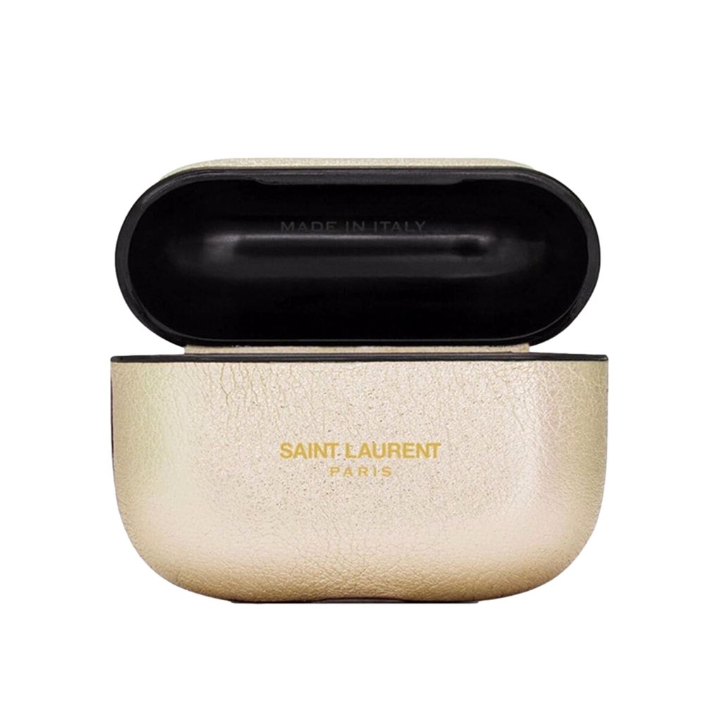 Saint Laurent Saint Laurent Metallic Gold Leather Airpods Pro Case - Side view