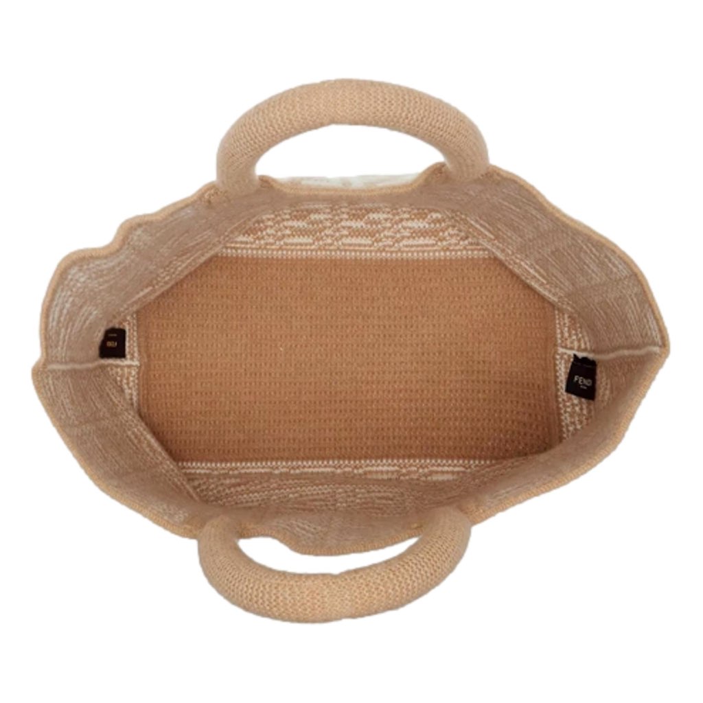 Fendi Fendi FF Cammello Beige Knitted Cashmere Large Shopper Tote Bag - Detail 1