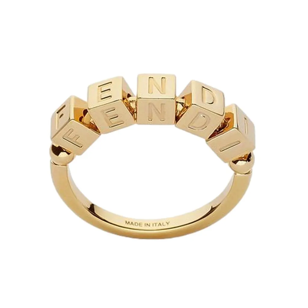 Fendi Fendigraphy Letters Gold Metal Ring Size Small Gold Never worn, with tag - Front View