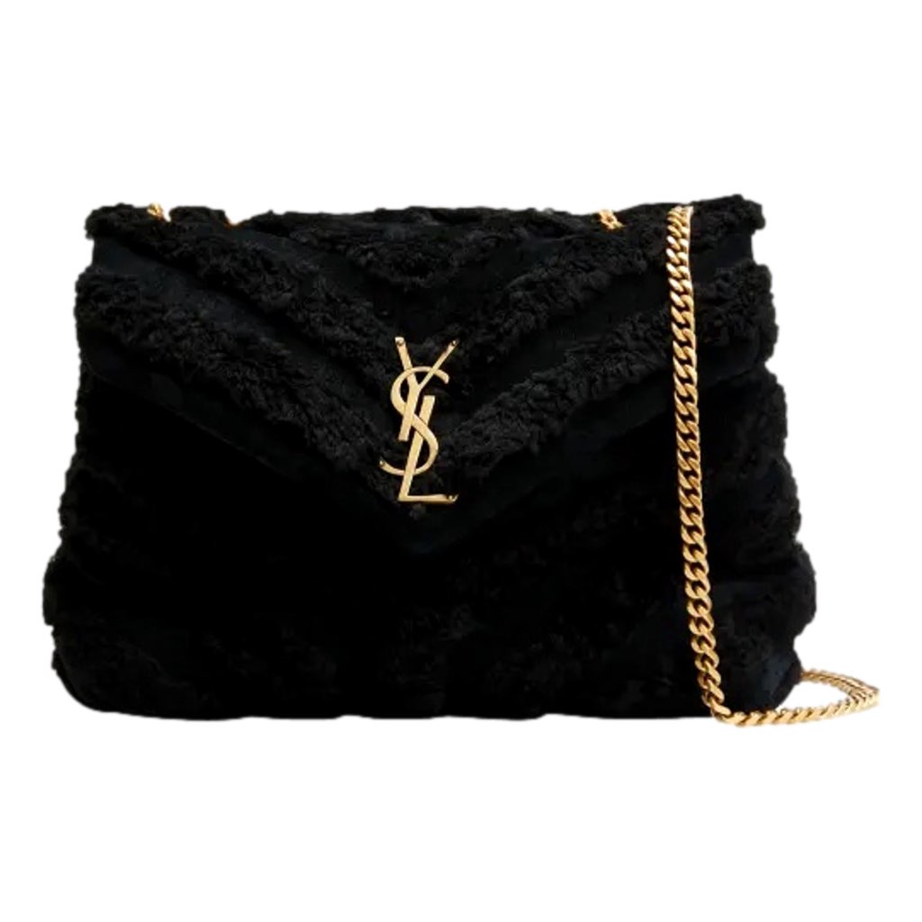 Saint Laurent Saint Laurent Loulou Black Shearling Medium Shoulder Bag - Detail 1