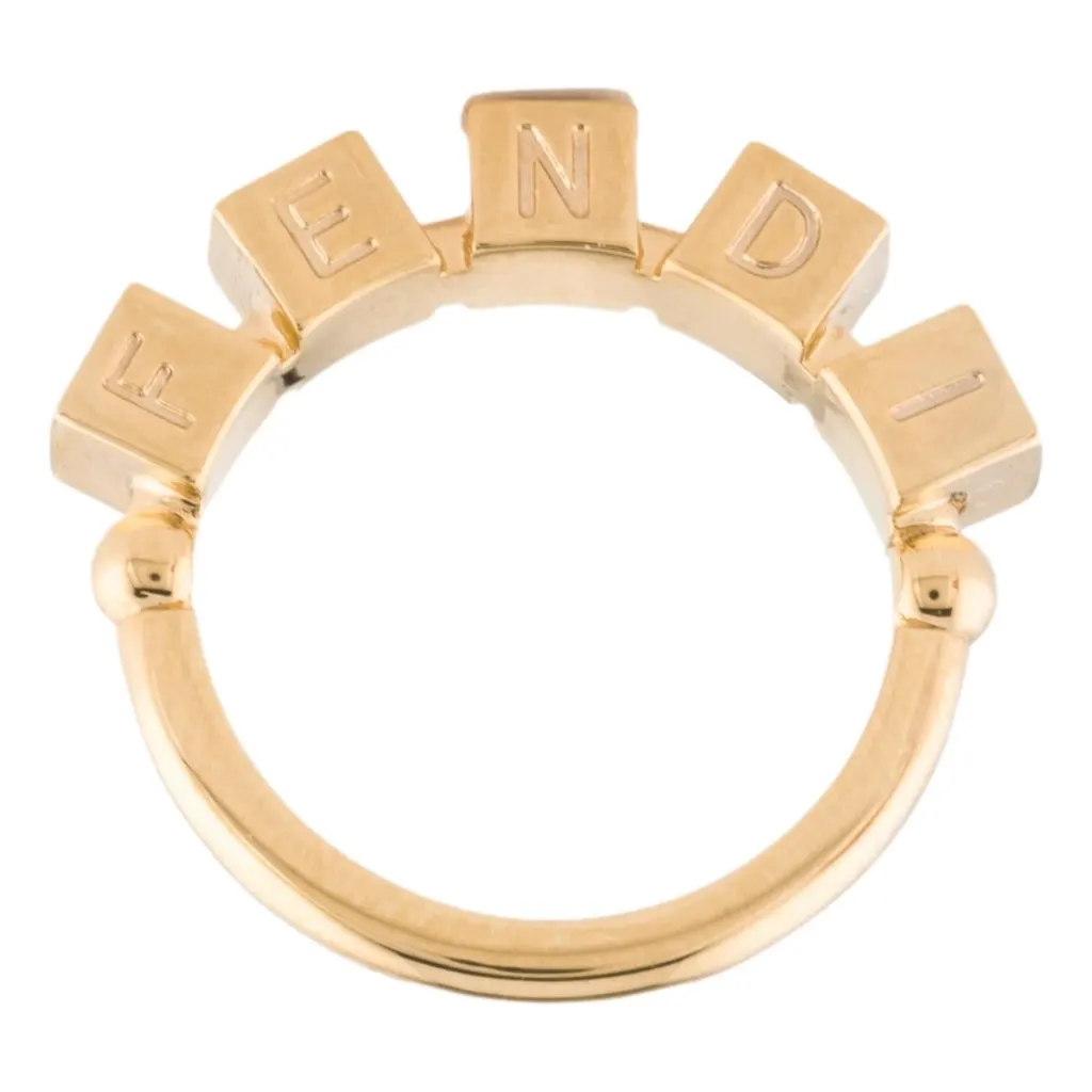 Fendi Fendigraphy Letters Gold Metal Ring Size Medium Gold Never worn, with tag - Back View