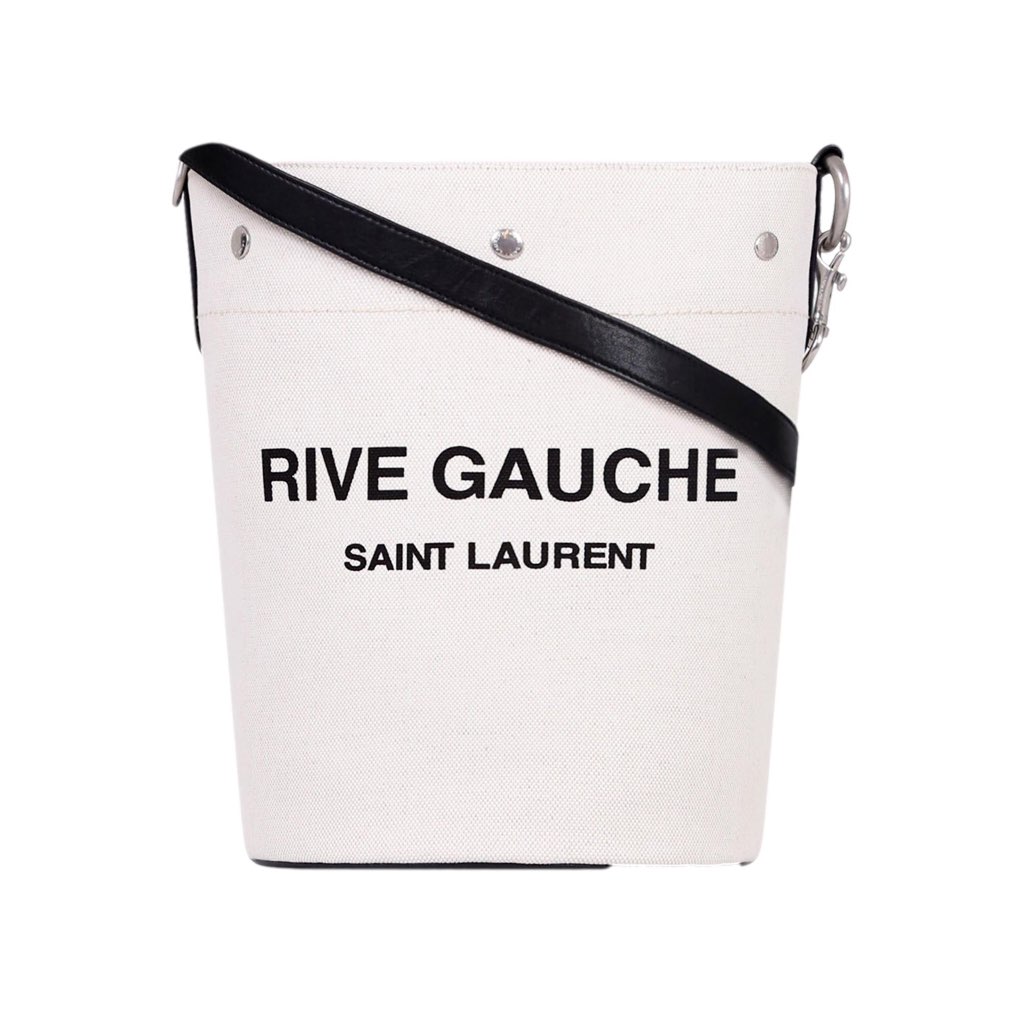 Saint Laurent Saint Laurent Rive Gauche Black Leather Trim Linen Bucket Bag