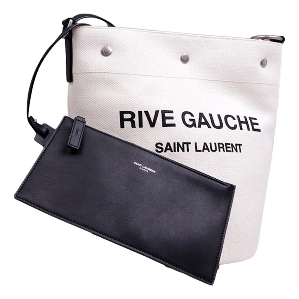 Saint Laurent Saint Laurent Rive Gauche Black Leather Trim Linen Bucket Bag - Back view