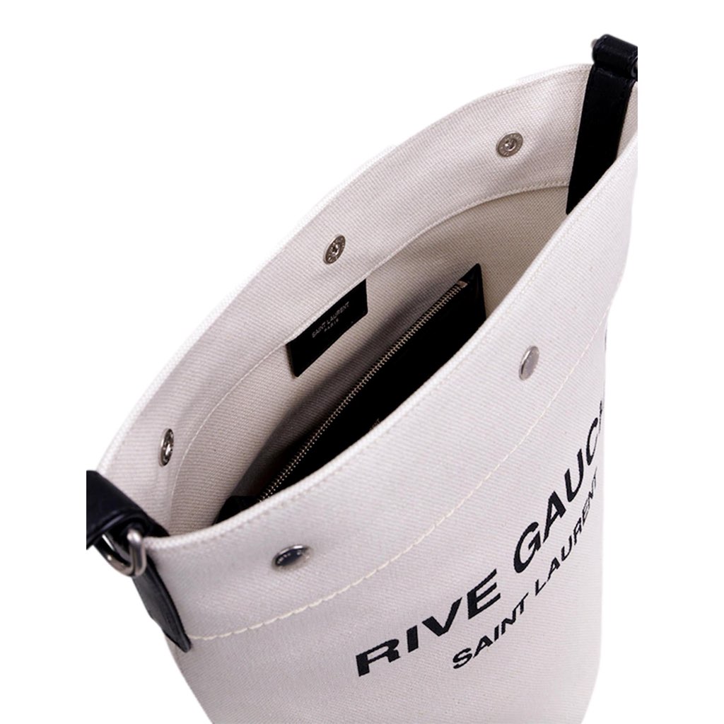 Saint Laurent Saint Laurent Rive Gauche Black Leather Trim Linen Bucket Bag - 4