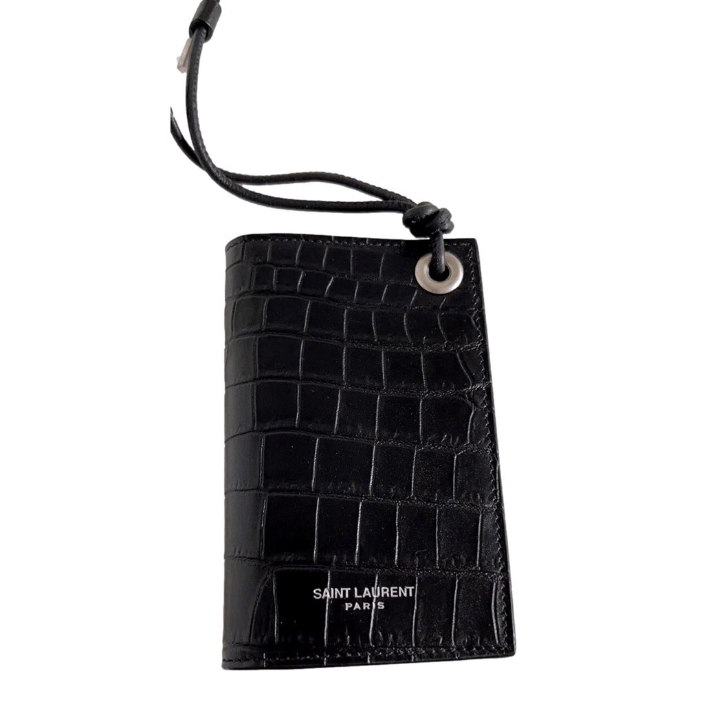 Saint Laurent Saint Laurent Croc Embossed Black Lanyard Card Case Wallet - 4