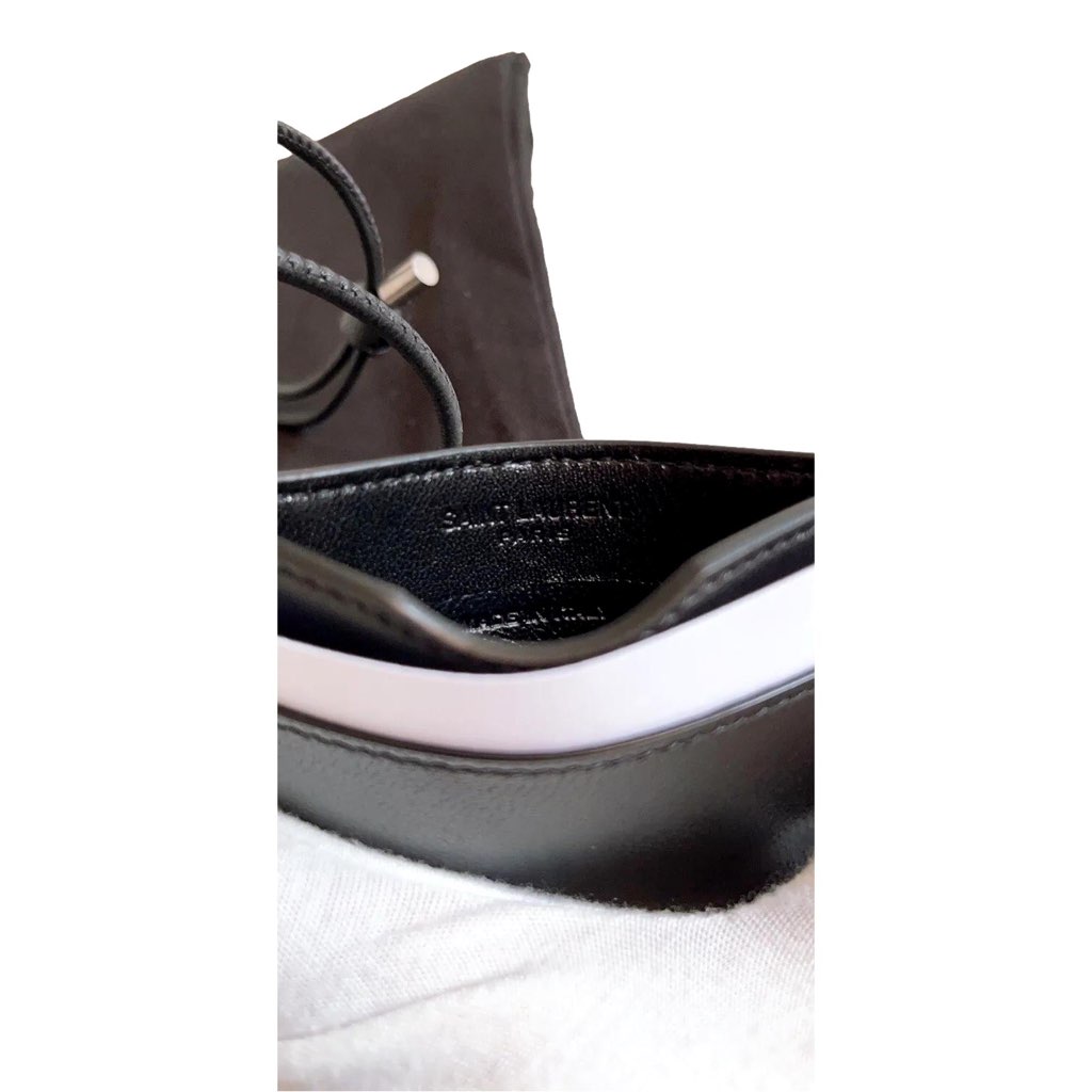 Saint Laurent Saint Laurent Croc Embossed Black Lanyard Card Case Wallet - Side view