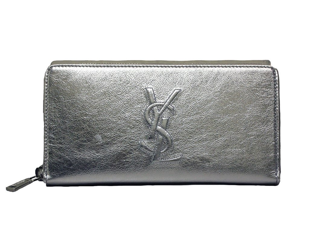 Saint Laurent Yves Saint Laurent Wallet YSL Belle du Jour Silver Leather Zip Wallet