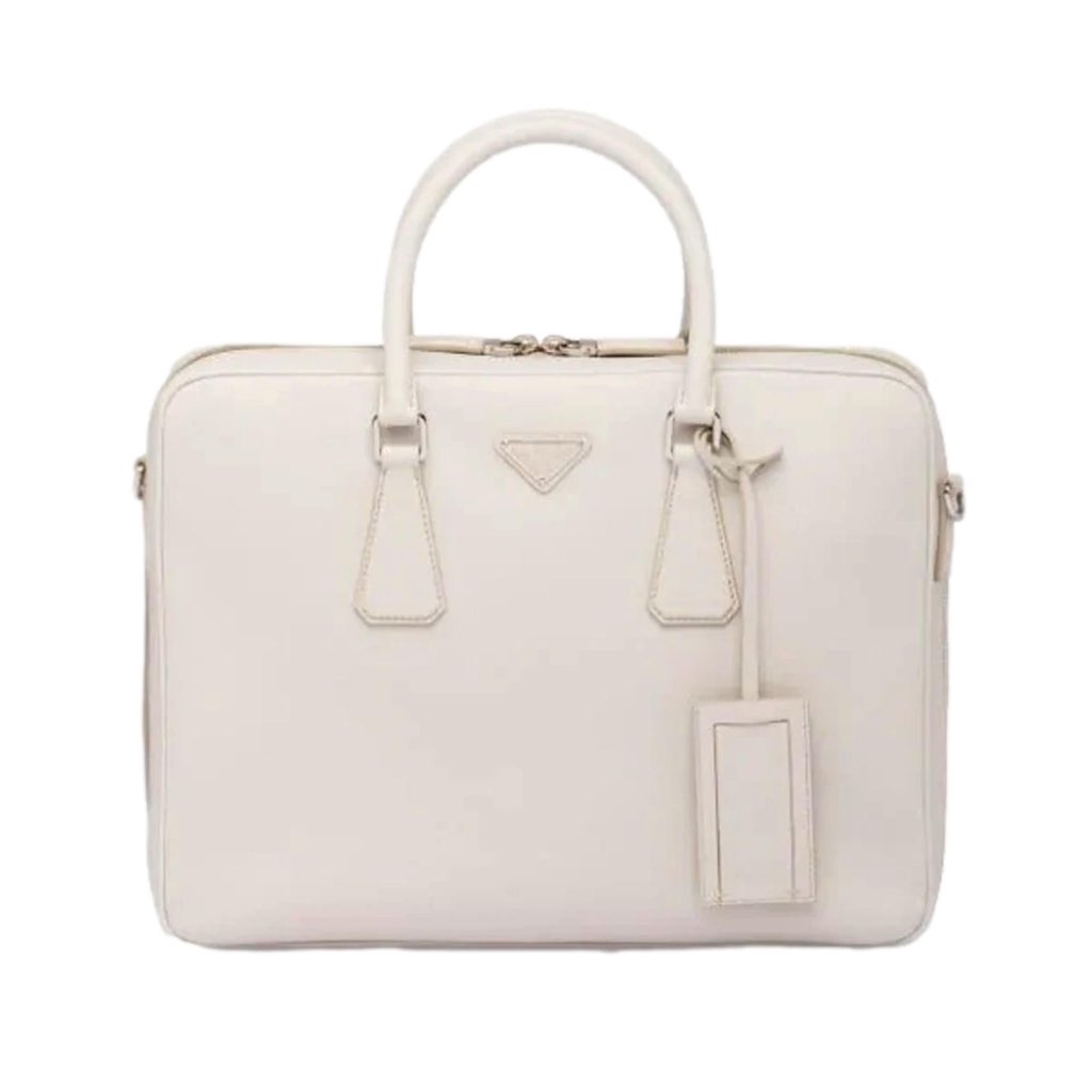 Prada Prada Saffiano Ivory Leather Satchel Weekender Travel Tote Bag Crossbody