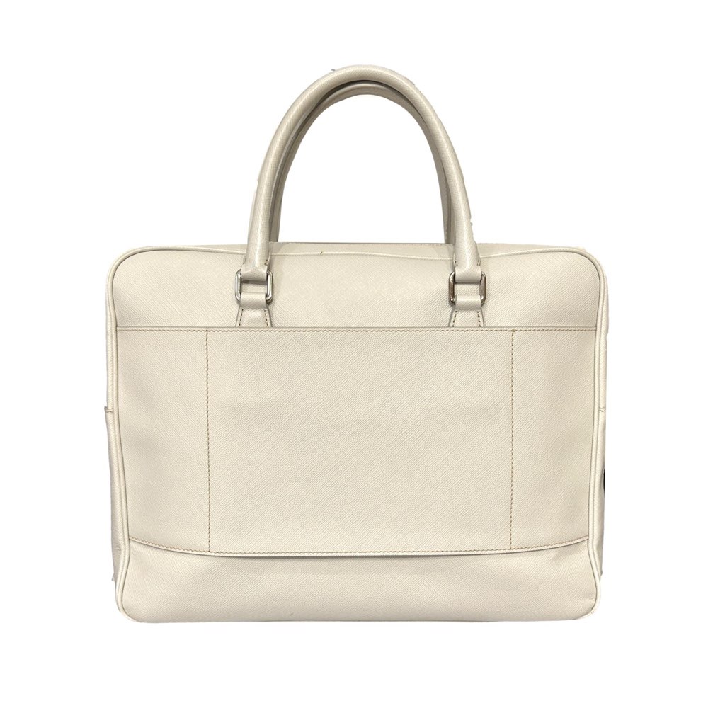 Prada Prada Saffiano Ivory Leather Satchel Weekender Travel Tote Bag Crossbody - Back view