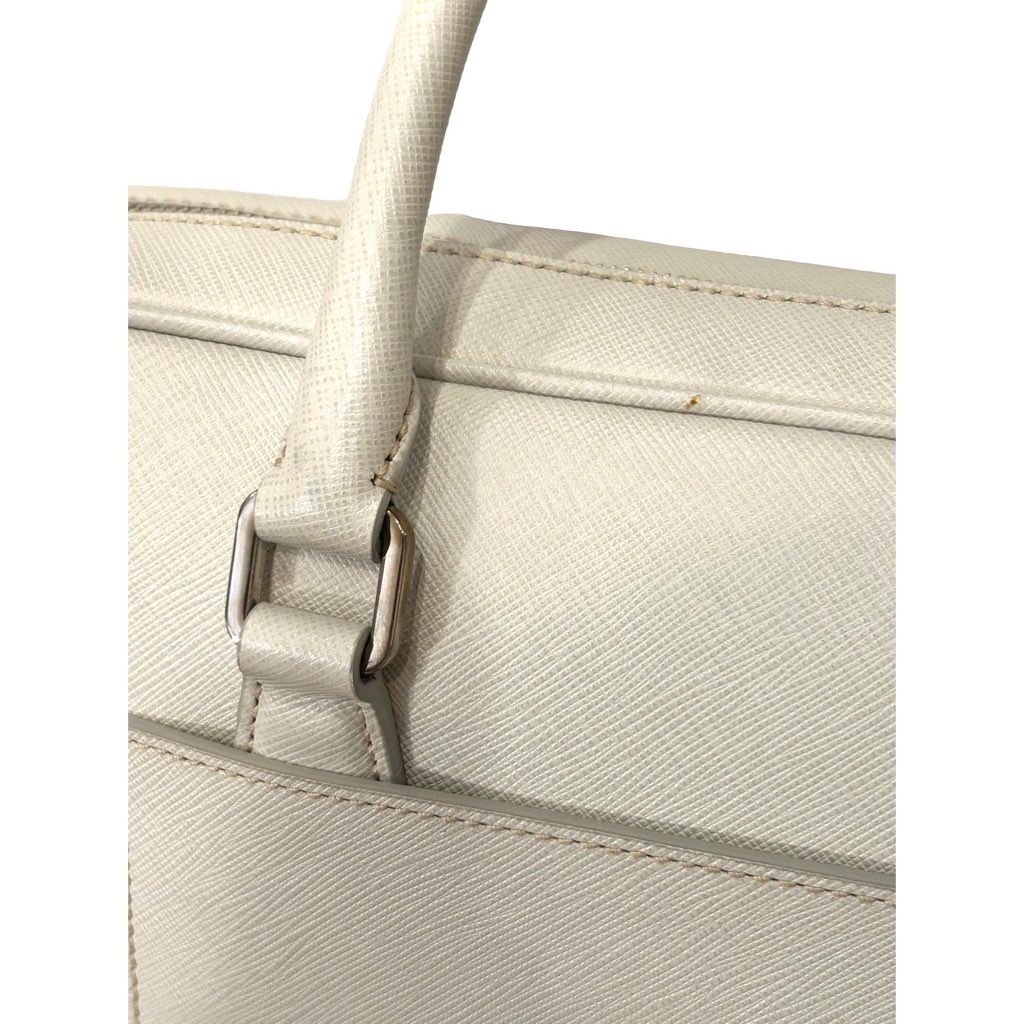 Prada Prada Saffiano Ivory Leather Satchel Weekender Travel Tote Bag Crossbody - Image 6