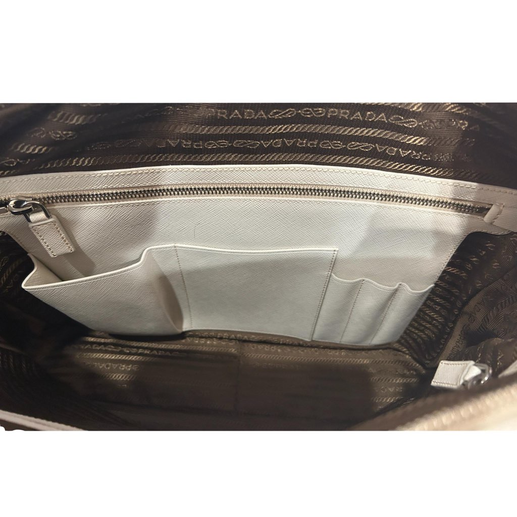 Prada Prada Saffiano Ivory Leather Satchel Weekender Travel Tote Bag Crossbody - Side view