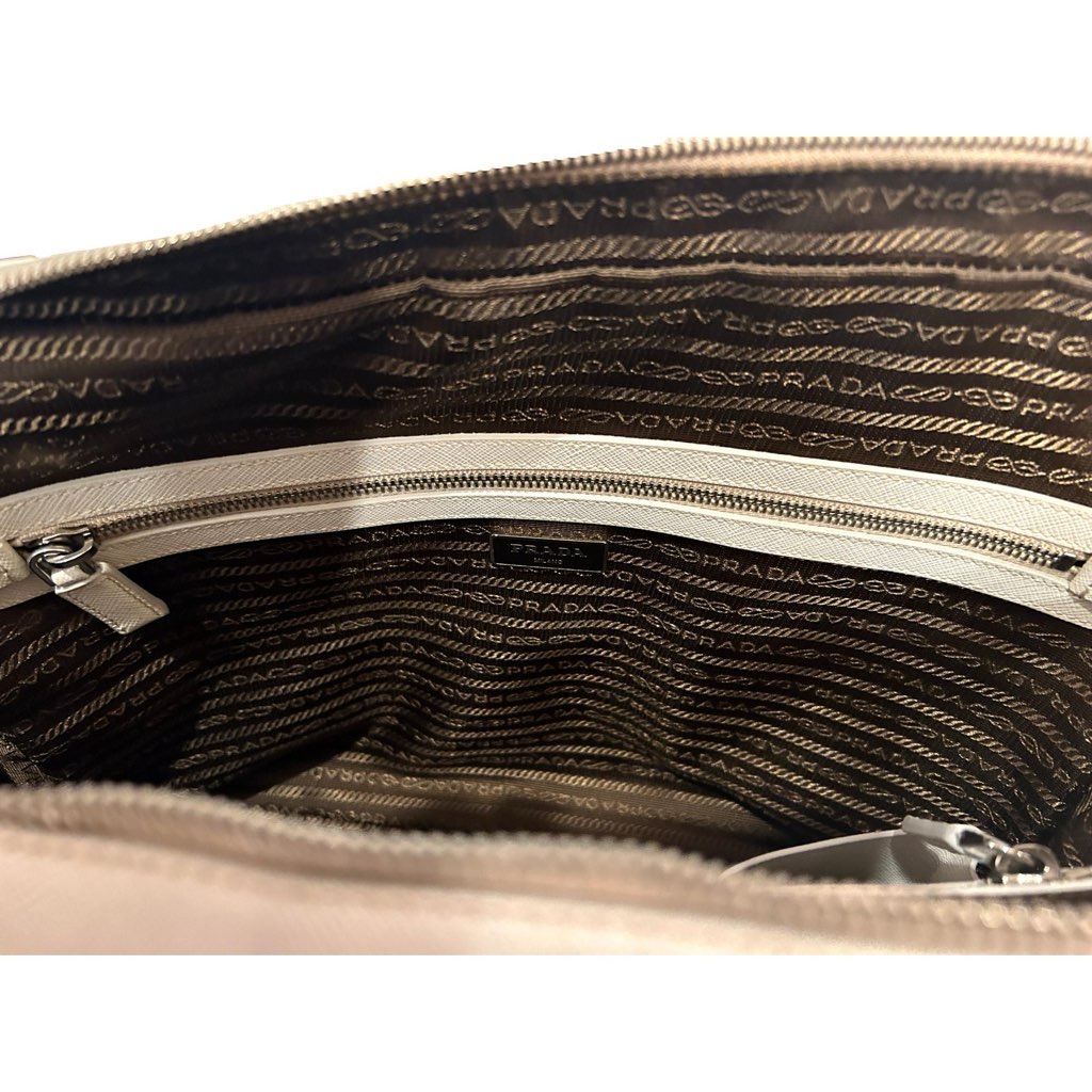 Prada Prada Saffiano Ivory Leather Satchel Weekender Travel Tote Bag Crossbody - Detail 1