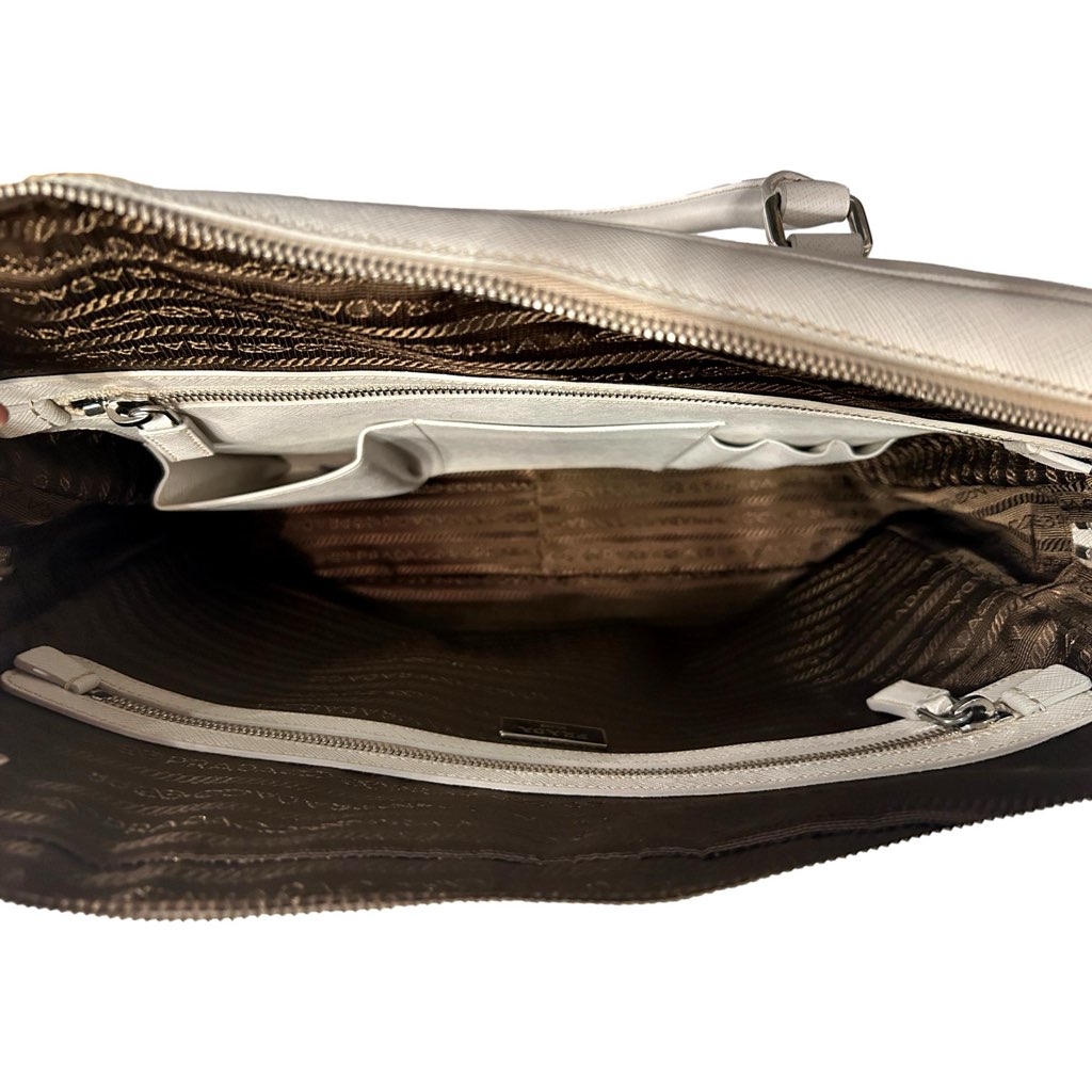 Prada Prada Saffiano Ivory Leather Satchel Weekender Travel Tote Bag Crossbody - Detail 2